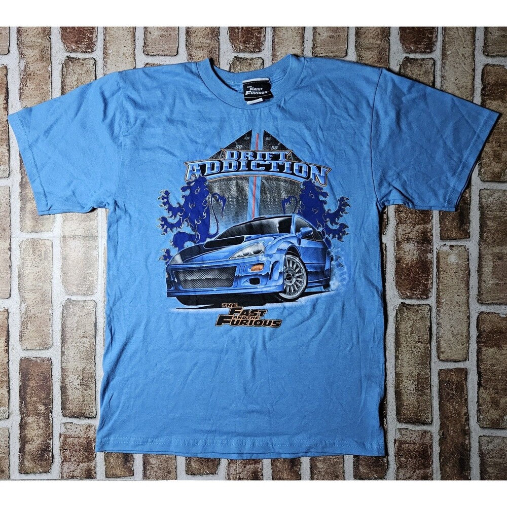 Vintage Y2K The Fast And The Furious Drift Addiction Blue Crew T-shirt Men's L/G